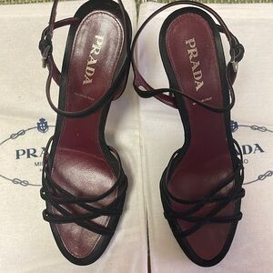 Prada Camoscio black suede heeled sandals size 40 1/2 US 10-10 1/2